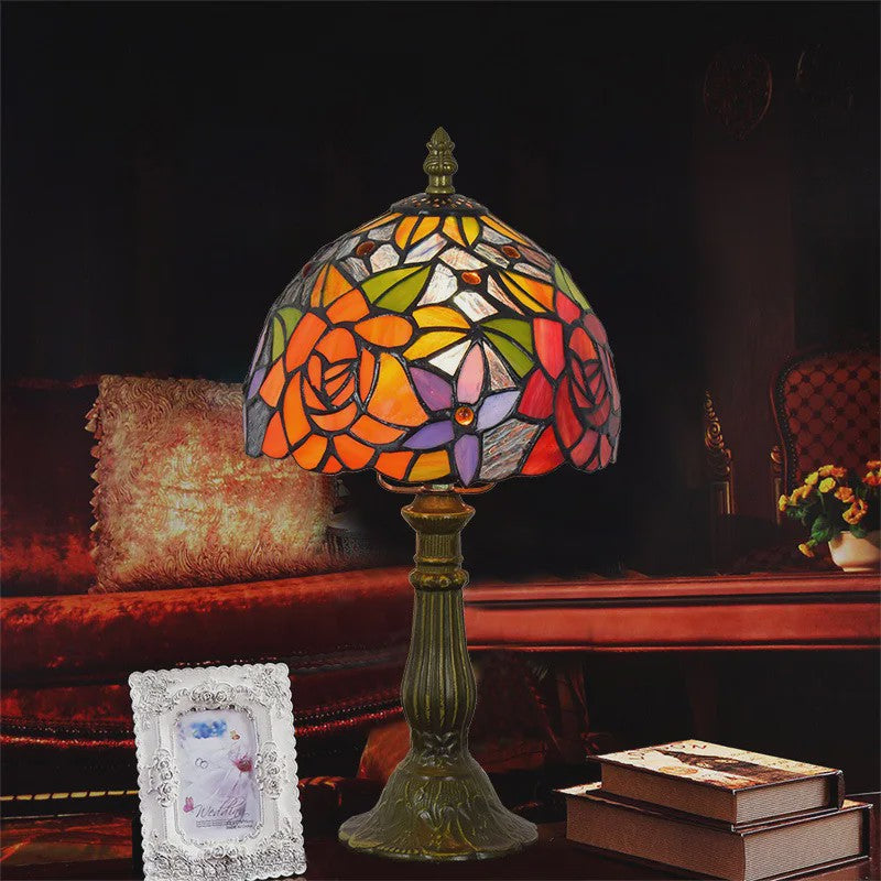 Stijlvolle Tiffany Tafellamp met Glas-in-Lood - Sfeervolle Leeslamp voor Woonkamer, Slaapkamer of Kantoor