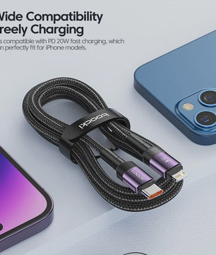 Toocki PD 27W USB-C naar Lightning Kabel voor iPhone - Snel Laden & Data
