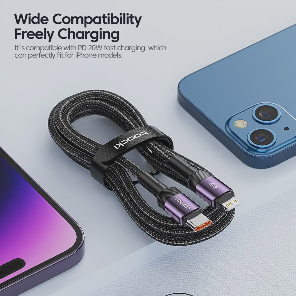Toocki PD 27W USB-C naar Lightning Kabel voor iPhone - Snel Laden & Data