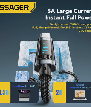 Essager 240W USB-C naar USB-C Kabel met Digitaal Display - PD 3.1 Snellader