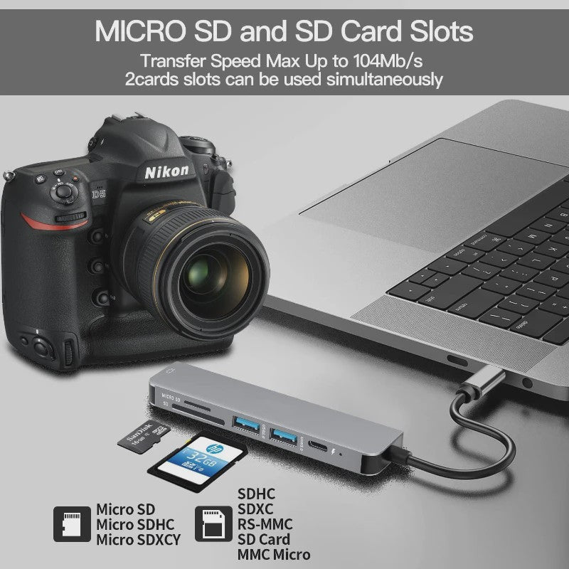 USB-C Hub met 4K HDMI, 3x USB 3.0, PD Laden & SD Kaartlezer