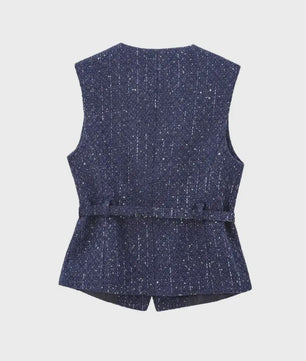 Chic Dames Gilet van Tweed met Riem - Mouwloos & Stijlvol Bovenstuk