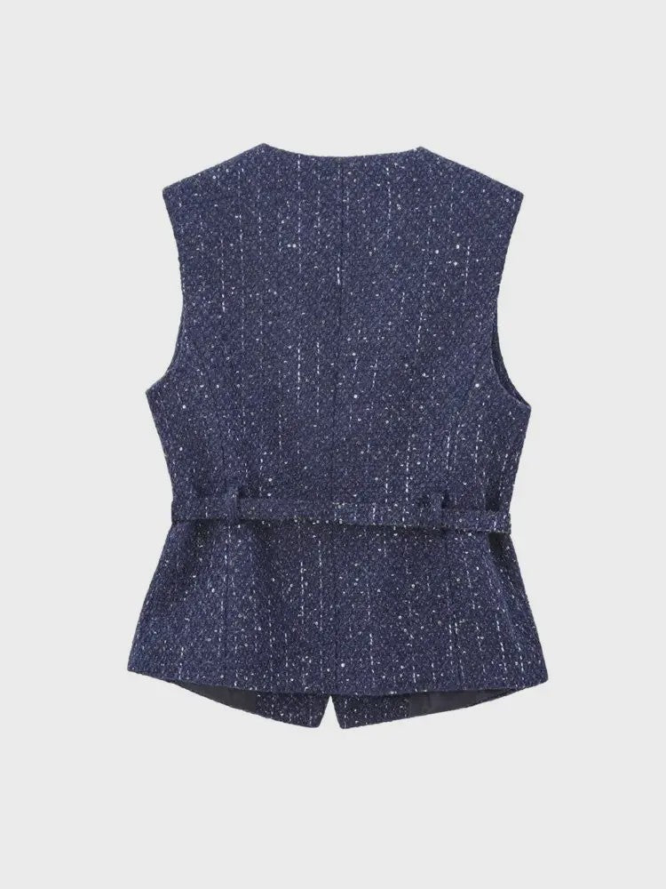 Chic Dames Gilet van Tweed met Riem - Mouwloos & Stijlvol Bovenstuk