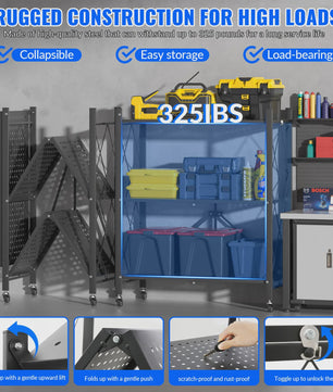 3-Laags Opvouwbaar Metalen Rek met Wielen - Flexibele Opbergoplossing voor Huis & Garage