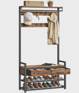 Industriële Kapstok met Schoenbank, 2 Lades en Schoenenrek - 80.4 x 181.6 cm