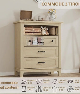 Moderne Ladekast van MDF - 74x40x75cm - Slaapkamer Commode met Textuur Fronten en Anti-Tip Kit