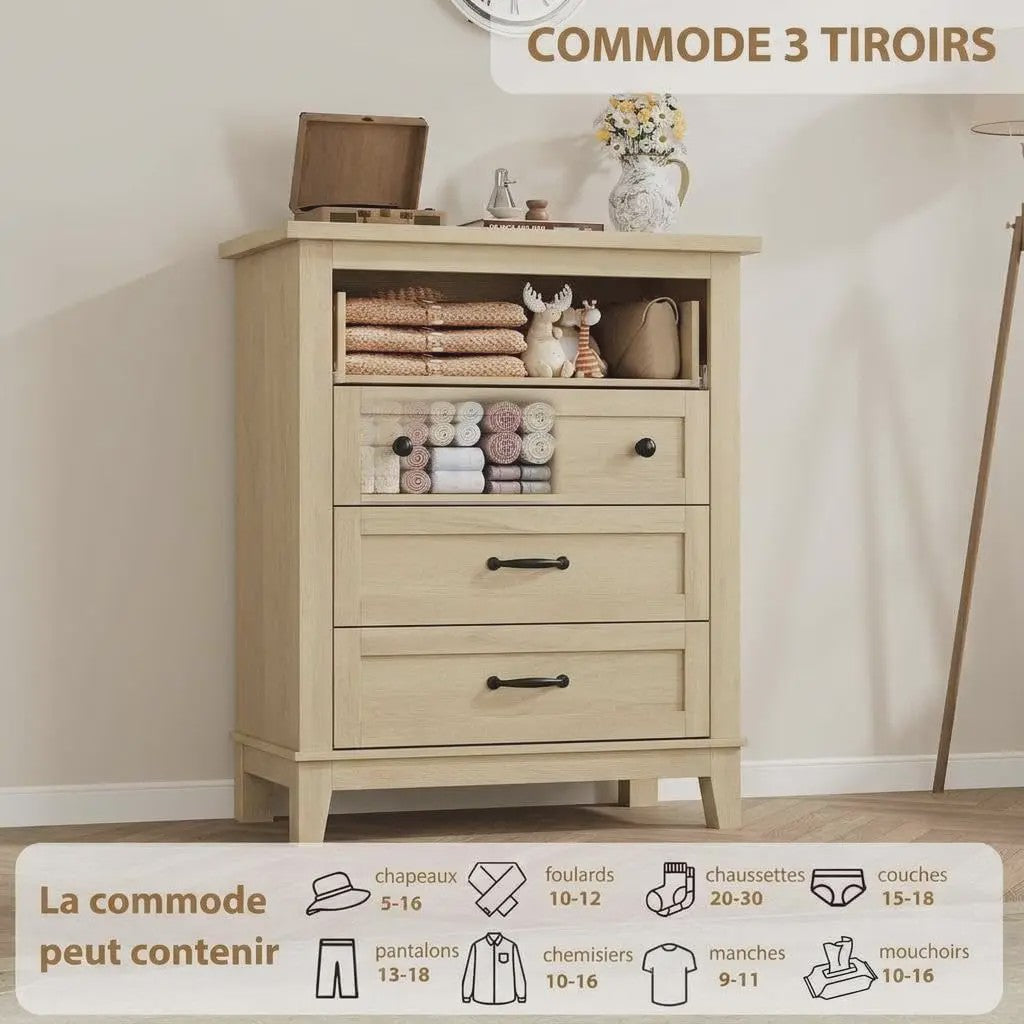 Moderne Ladekast van MDF - 74x40x75cm - Slaapkamer Commode met Textuur Fronten en Anti-Tip Kit