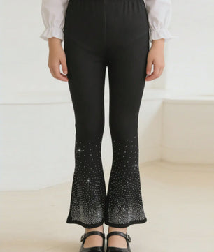 1/3Pcs Girls Sparkle Rhinestone Flare Pants 2-11Y Kids Elastic Waist Bell Bottom Trousers Polyester Spandex Casual Long Pants