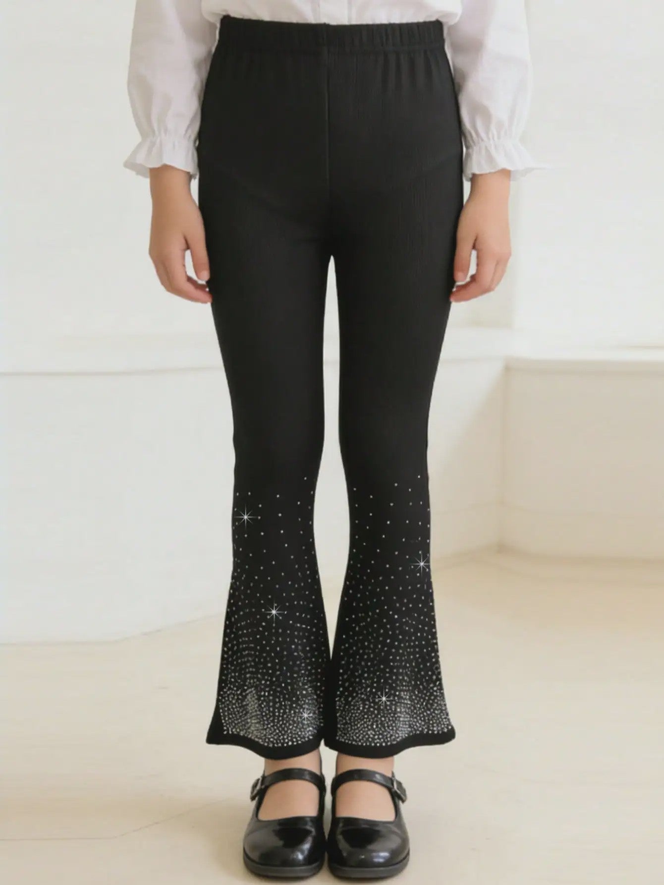 1/3Pcs Girls Sparkle Rhinestone Flare Pants 2-11Y Kids Elastic Waist Bell Bottom Trousers Polyester Spandex Casual Long Pants