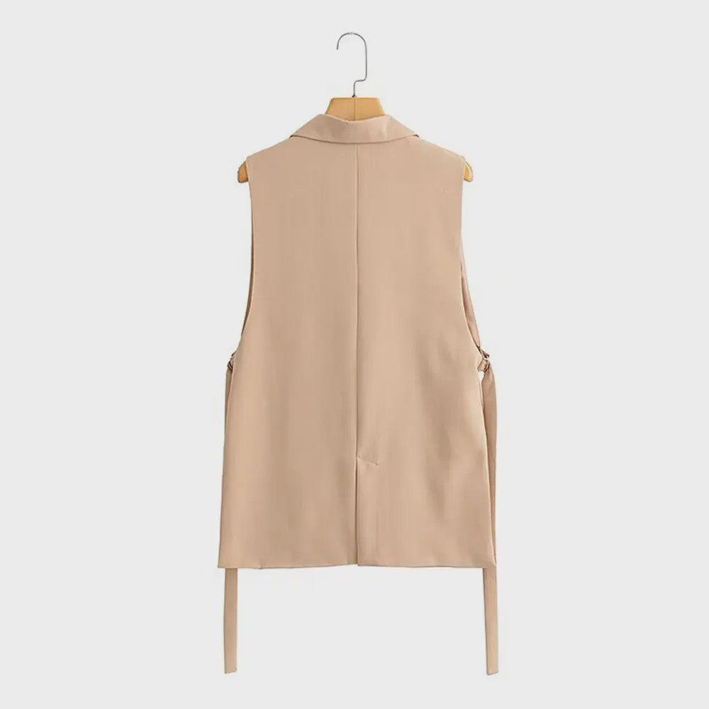 Dames Y2K Mouwloos Vest met Notch Kraag en Tailleband - Chic & Casual