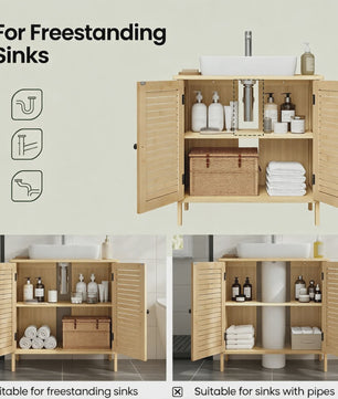Bamboe Onderbouw Kast Badkamer 60x30x60cm met 2 Deuren en Verstelbare Plank