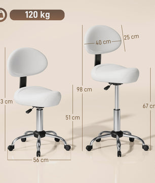 Verstelbare Zwenkstoel met Rugleuning en Wielen - Wit - Ideaal voor Salon & Studio