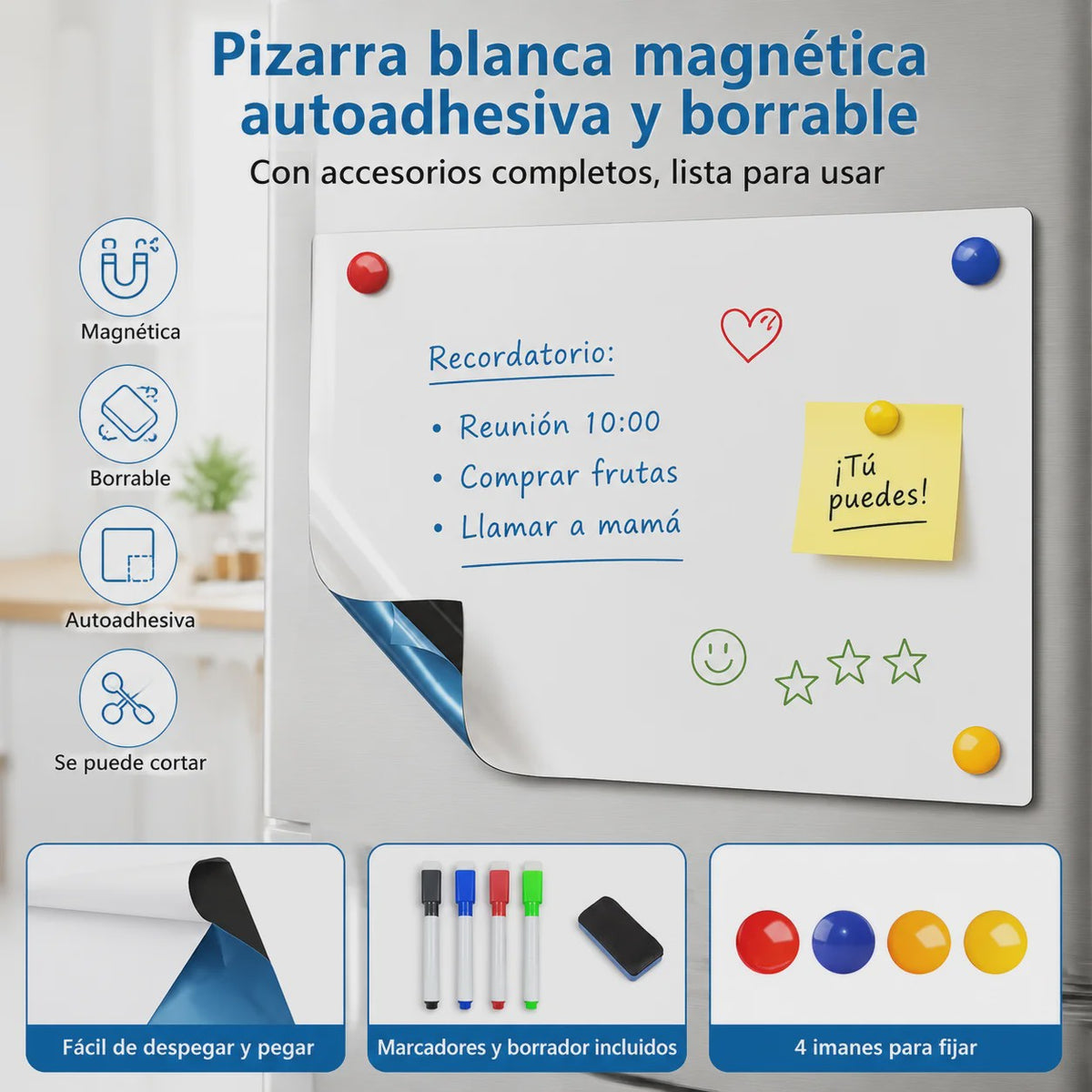 Zelfklevende Magnetische Whiteboard Sticker - Uitwisbaar & Flexibel voor Kantoor en Klaslokaal