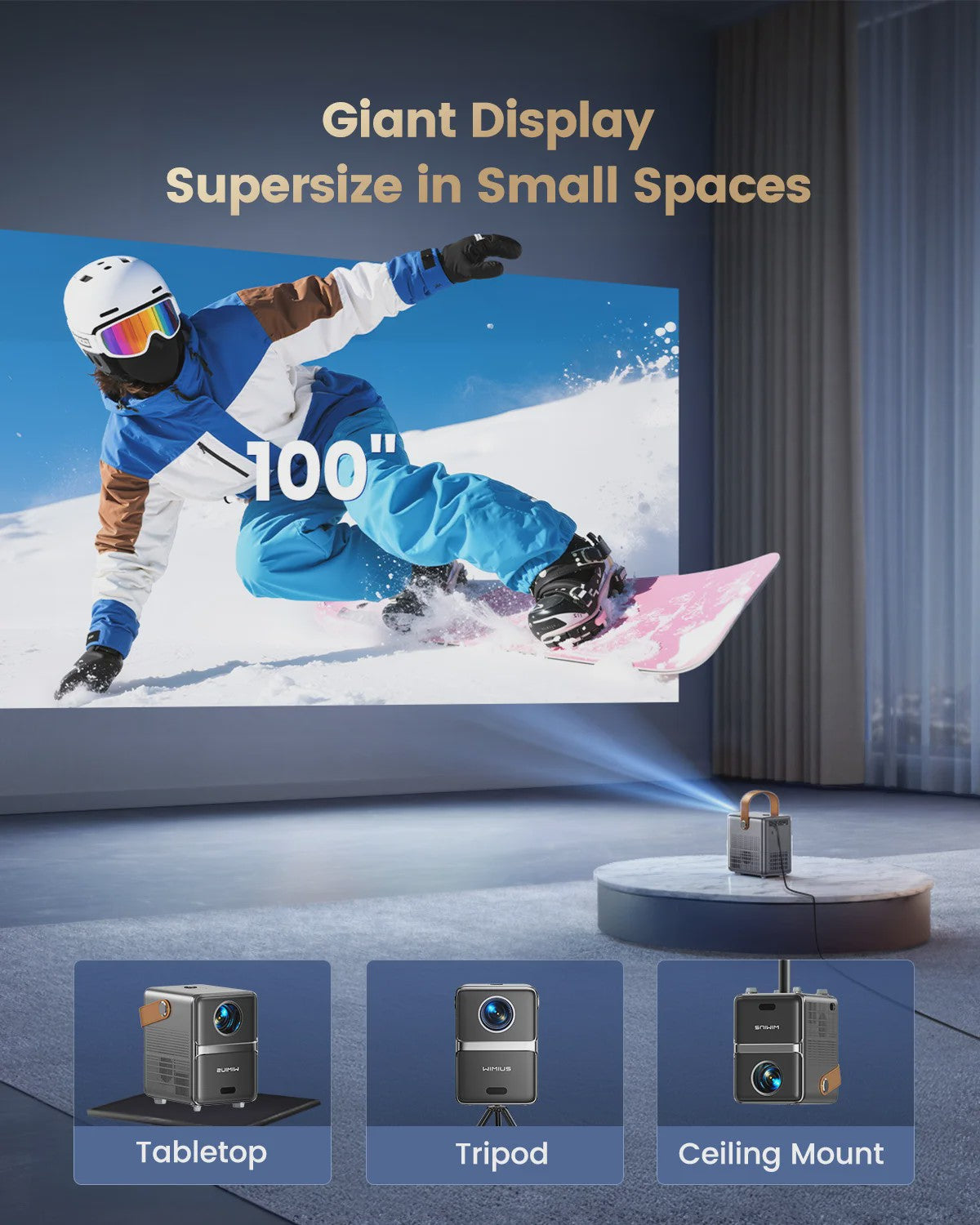 Wimius P61 Portable 4K Projector - Officiële Netflix, 1600 ANSI Lumen, Auto Focus, WiFi 6