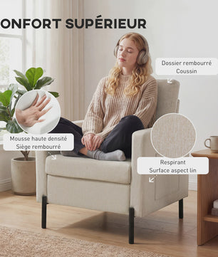 Comfortabele Beige Fauteuil met Armleuningen en Stalen Poten - Stijlvol en Duurzaam