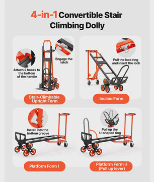 3-in-1 Industriële Omslagbare Traplift Kar - 350 kg Max. Draagvermogen - Opvouwbare Handkar Dolly