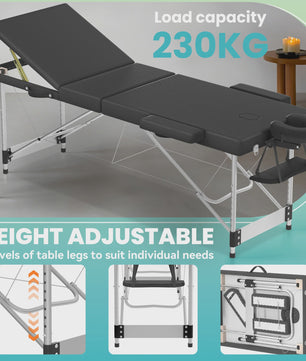 Draagbare Massage Tafel Aluminium - Inklapbaar, Verstelbaar (62-83cm), 230kg Draagkracht, met Armleuningen & Hoofdsteun