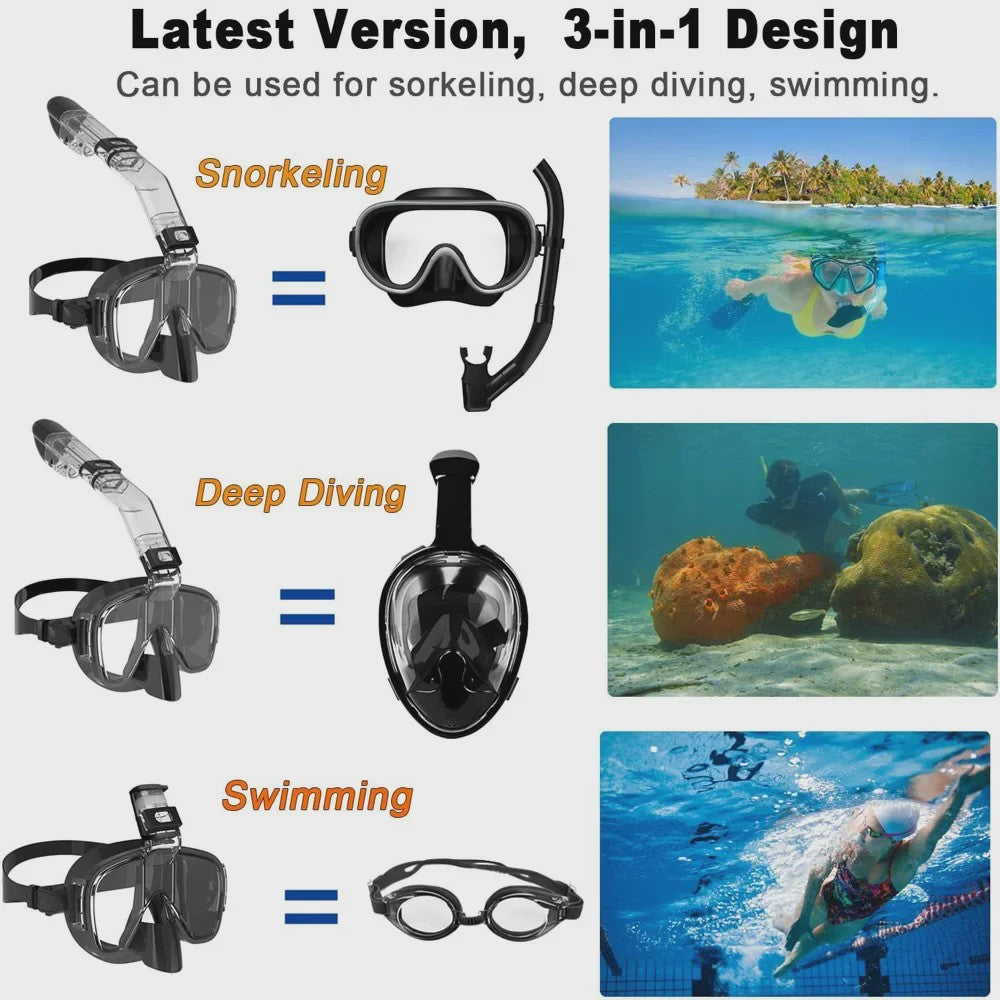 Professioneel Snorkelmasker Volledig Gelaat - Anti-Fog & Ademend - Voor Kinderen en Volwassenen