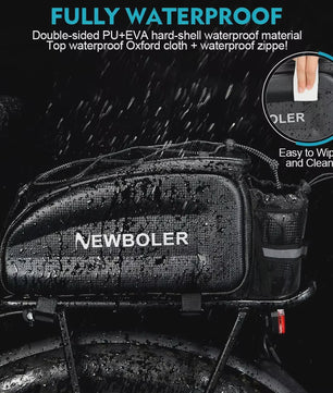 NEWBOLER Fietstas Grote Capaciteit Waterdicht Hard Shell Achterdrager Tas voor MTB & E-Bike
