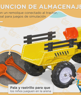 Gele Trap tractor met Aanhanger voor Kinderen - Rijplezier tot 35 kg