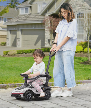 3-in-1 Kinder Loopauto met Duwstang, Stuur en Claxon - Wit