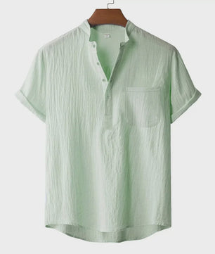 Zomer T-shirt Heren Katoen Linnen - Henley Nek, Korte Mouw, Ademend & Comfortabel
