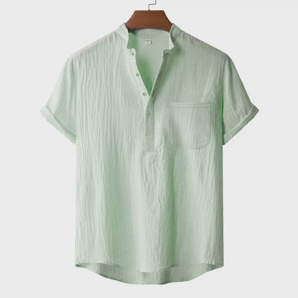 Zomer T-shirt Heren Katoen Linnen - Henley Nek, Korte Mouw, Ademend & Comfortabel