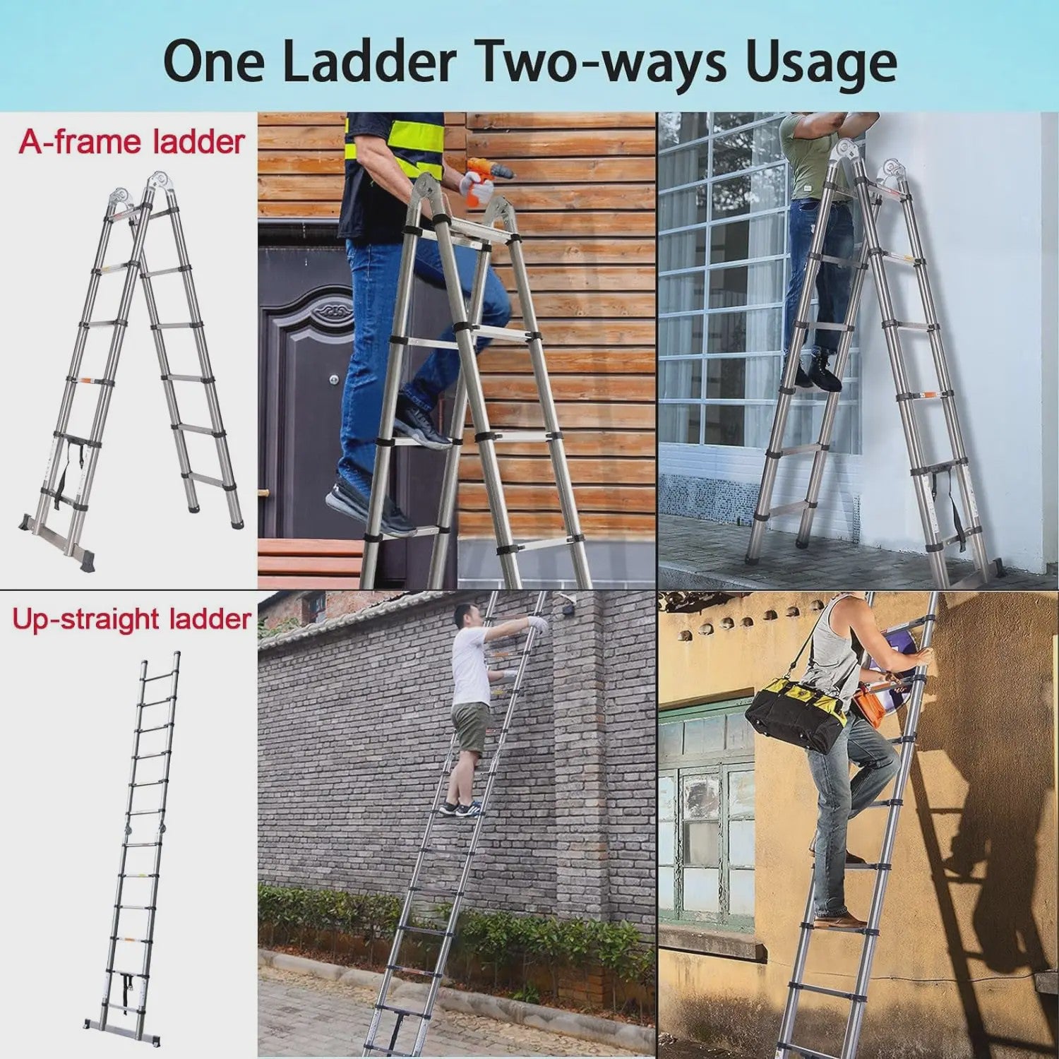 5 Meter Telescopische Ladder - A-Frame & Rechte Ladder - 150kg - RVS - Inklapbaar