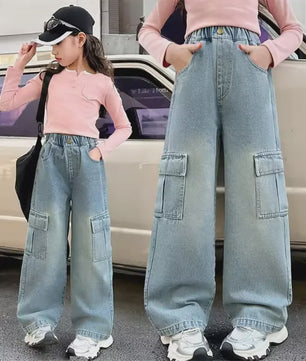 Stoere Meisjes Cargo Jeans - Wijd & Loose Fit | Mode Streetwear voor Kinderen (5-12 jaar)