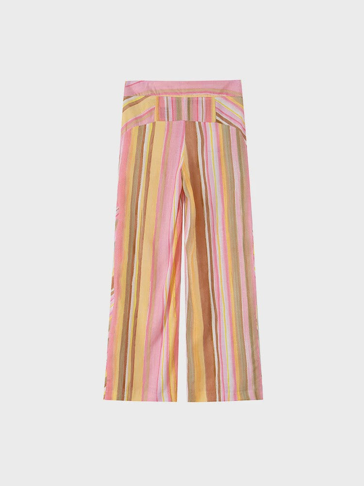 Dames Wide Leg Pantalon met Kleurrijke Strepen - Casual & Modieus
