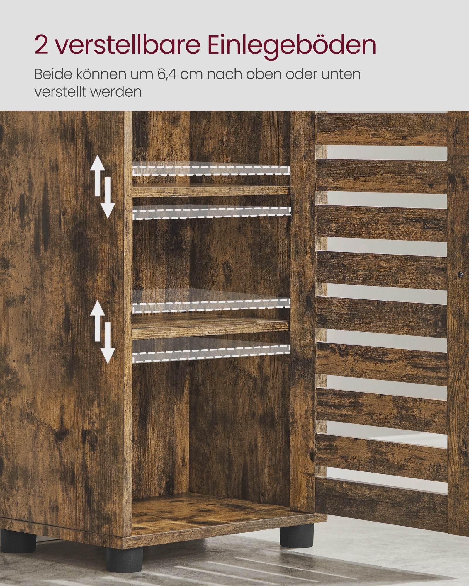 Hoge Badkamerkast met 3 Open Vakken en 2 Verstelbare Planken - Rustiek Houtdesign