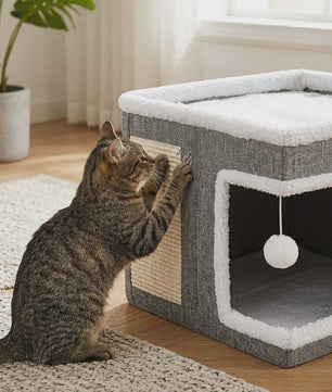 Multifunctioneel Kattenhuis met Krabplank - Opvouwbaar, Comfortabel & Veilig