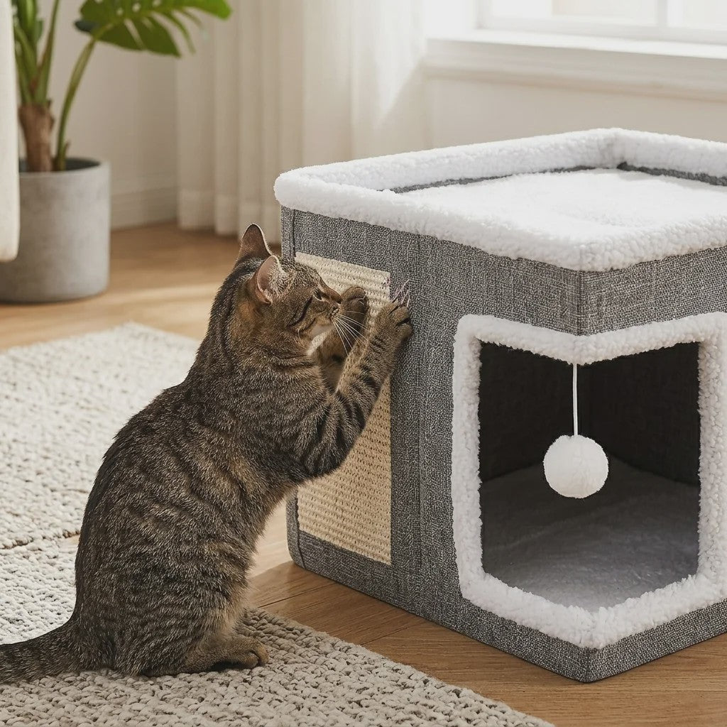 Multifunctioneel Kattenhuis met Krabplank - Opvouwbaar, Comfortabel & Veilig