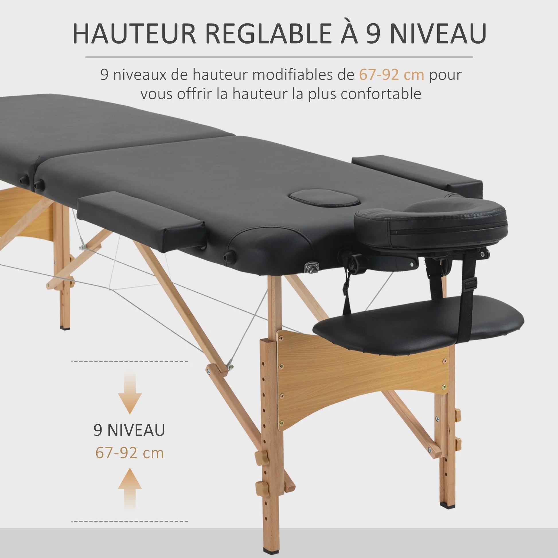 HOMCOM Houten Opvouwbare Massagetafel - 2 Zones - Zwart