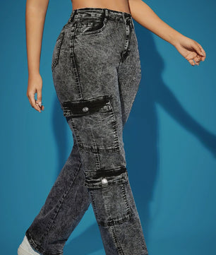 Dames Jeans met Meerdere Zakken - Zwart/Grijs - Stretch Denim - Maten XS-XXL