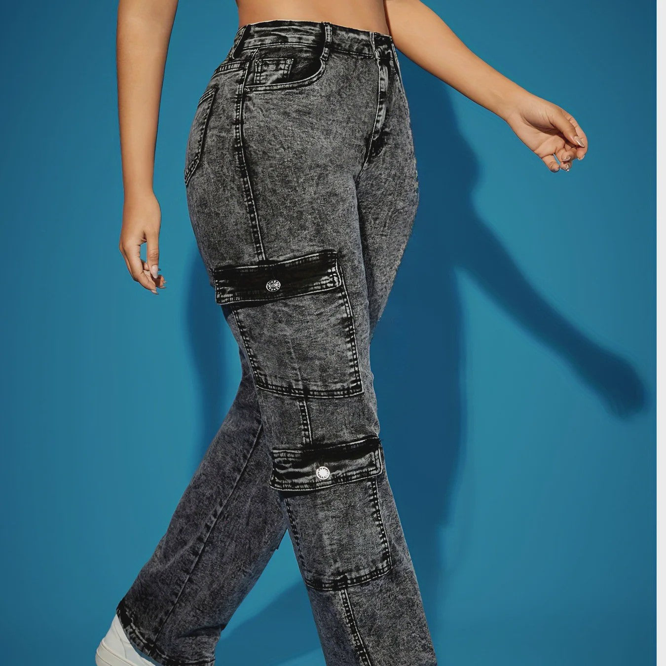 Dames Jeans met Meerdere Zakken - Zwart/Grijs - Stretch Denim - Maten XS-XXL
