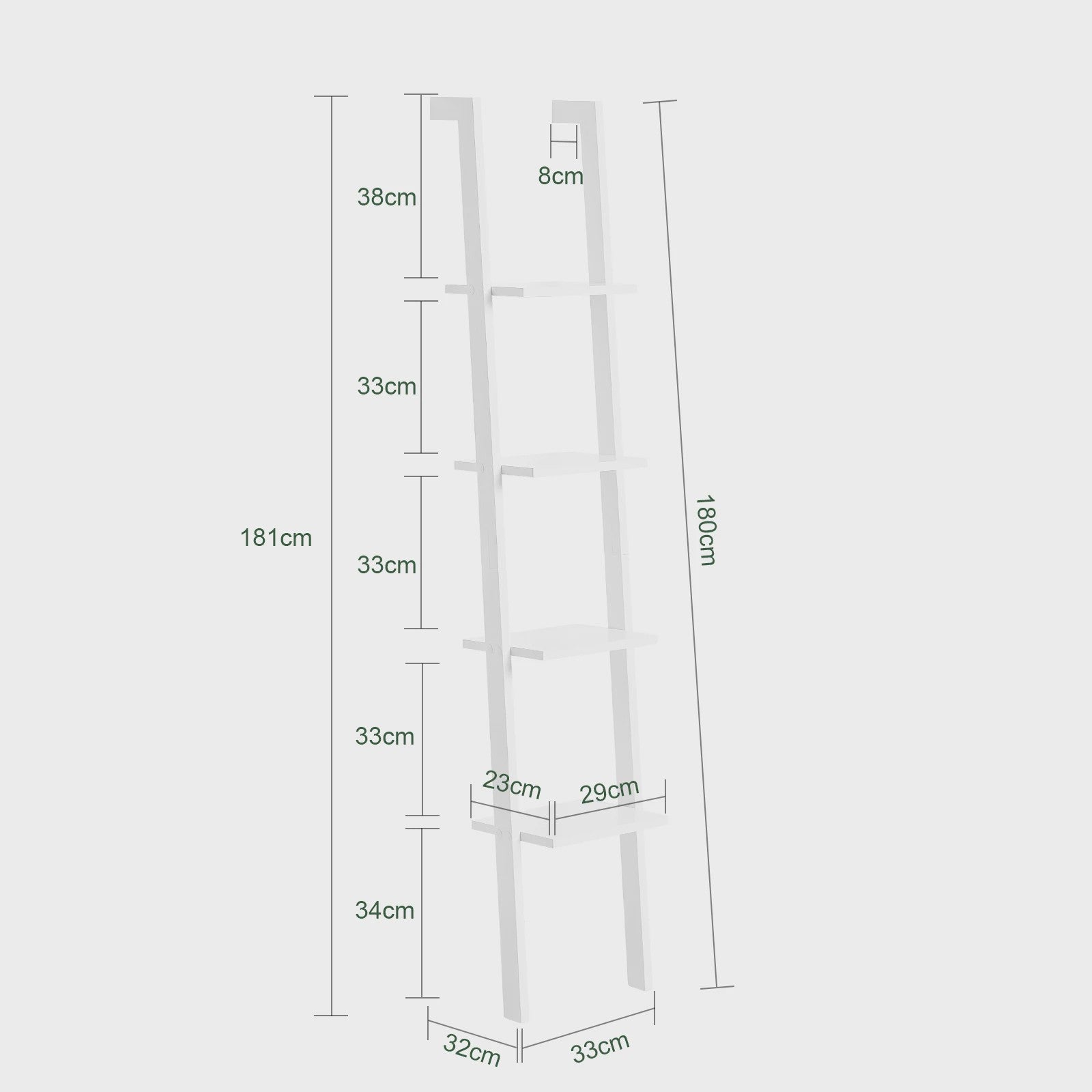 SoBuy FRG15-W Ladder Boekenkast Wit - 4 Planken, Vrijstaand, 33cm Breed
