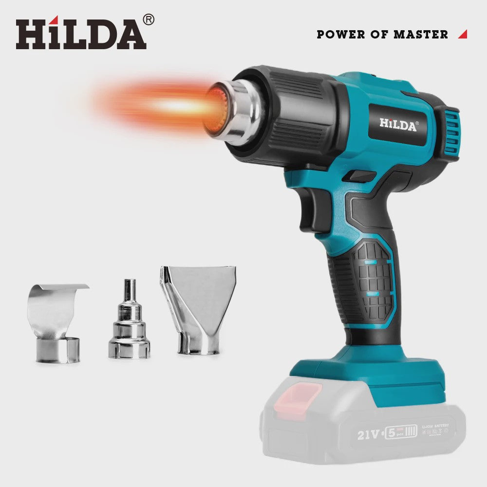 HILDA 21V Draadloze Hete Lucht Föhn - Oplaadbaar, Compatibel met Makita Batterij, Inclusief Mondstukken