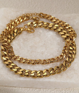 2-delige Gouden Roestvrijstalen Cuban Chain Enkelbandjes Set voor Dames en Heren