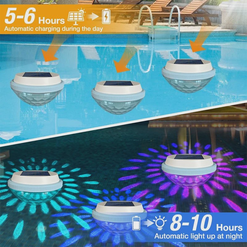 1-2Pack Solar Floating Pool Lighting, RGB Colour Changing Waterproof Pond Lights for Decoration of Swimming Pools, Yard Roads