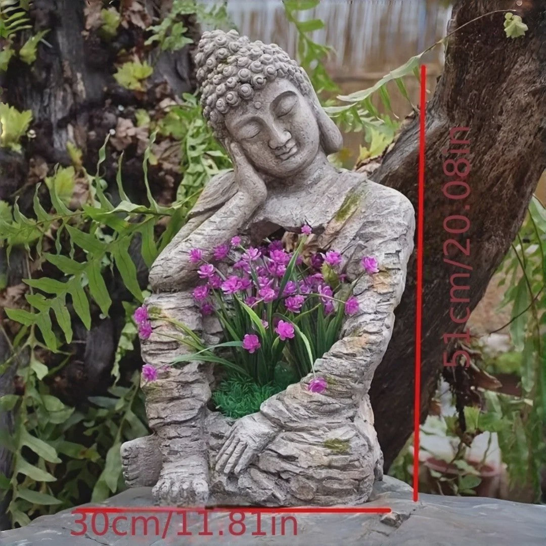 Retro Verweerd Buddha Beeld met Bloembak - Zen Tuindecoratie