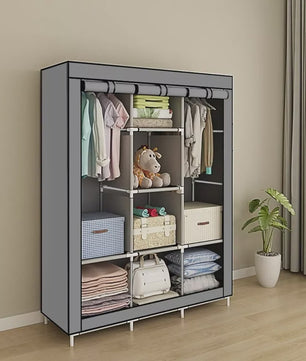 Draagbare Kledingkast Organizer - Opvouwbare Opbergkast met Stangen en Legplanken (126x44x170cm)