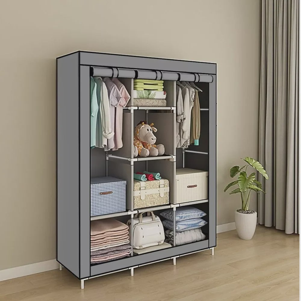 Draagbare Kledingkast Organizer - Opvouwbare Opbergkast met Stangen en Legplanken (126x44x170cm)
