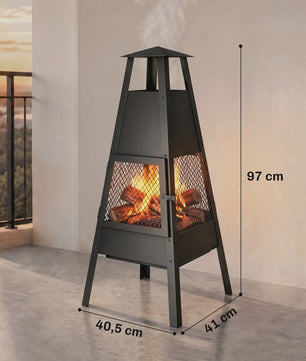 Outsunny Terrashaard met Conische Schoorsteen - Stijlvol & Functioneel, 97cm, Carbon Staal, Zwart