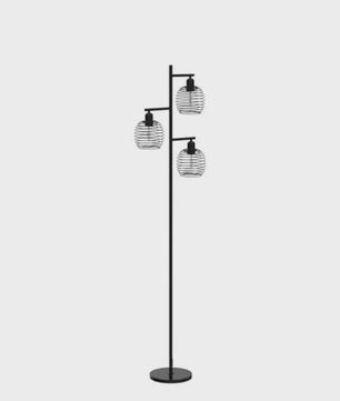 Industriële Staande Lamp Zwart Metaal - 3 Lichtpunten, E27 Fitting, 152cm Hoog