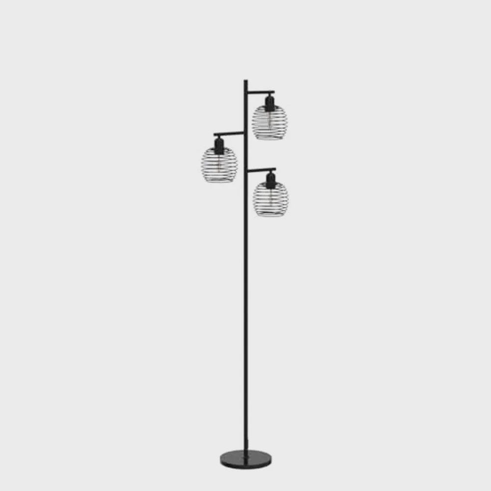 Industriële Staande Lamp Zwart Metaal - 3 Lichtpunten, E27 Fitting, 152cm Hoog