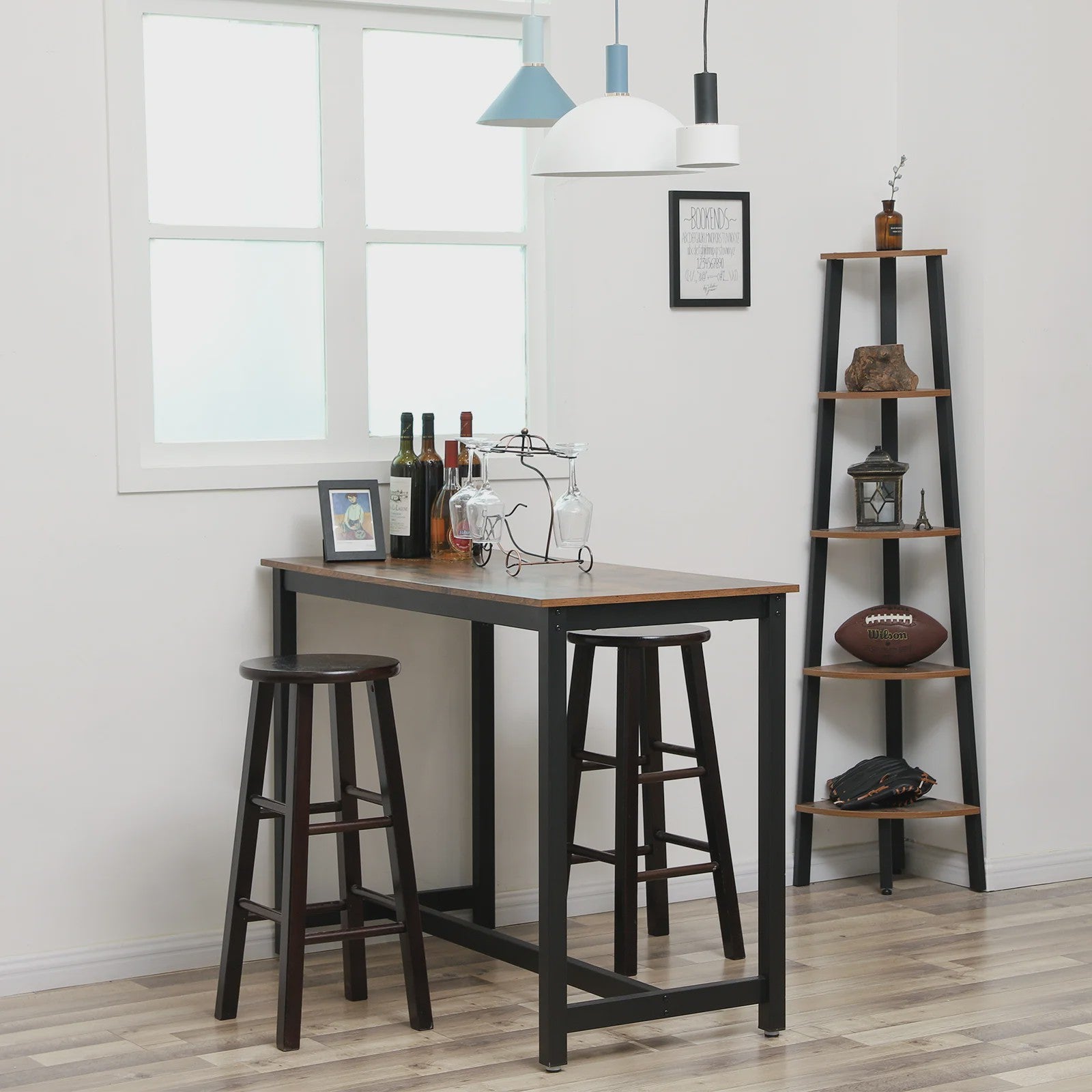 VASAGLE Bartafel met Metalen Frame - Stijlvol Vintage Houtlook - Eenvoudige Montage