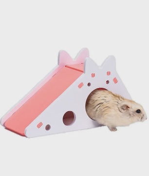 Houten Speelgoed Glijbaan en Huisje voor Hamsters en Kleine Dieren