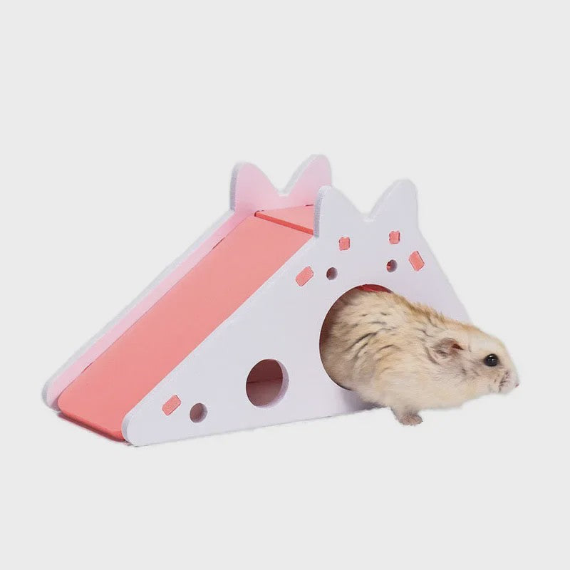 Houten Speelgoed Glijbaan en Huisje voor Hamsters en Kleine Dieren