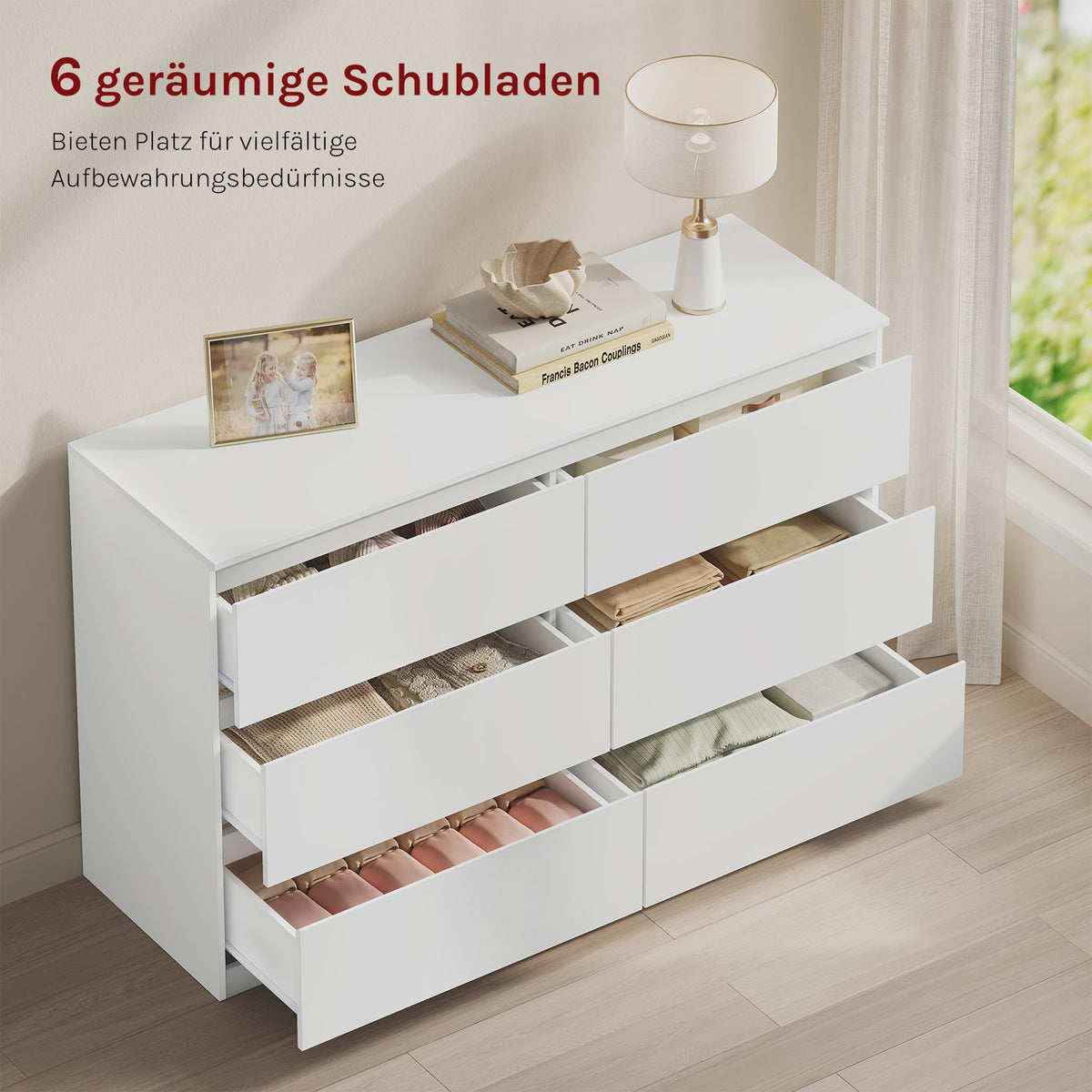 Moderne Commode met 6 Lades - 120x40x75cm - Woonkamer, Slaapkamer, Hal